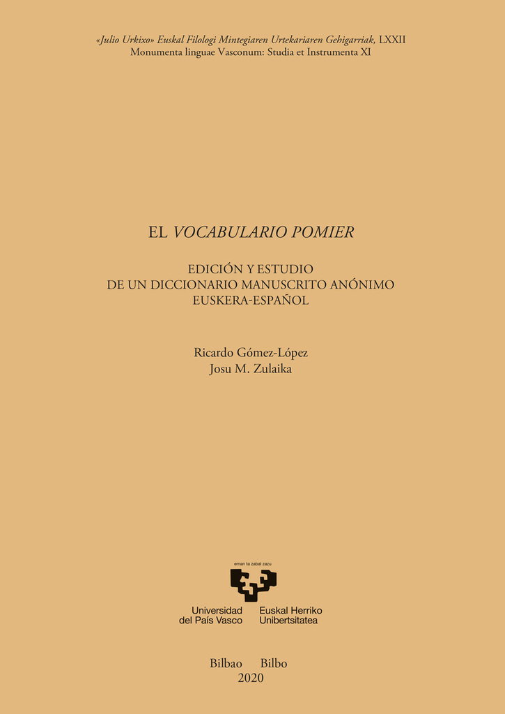El vocabulario Pomier. Edición y estudio de un diccionario manuscrito anónimo euskera-español