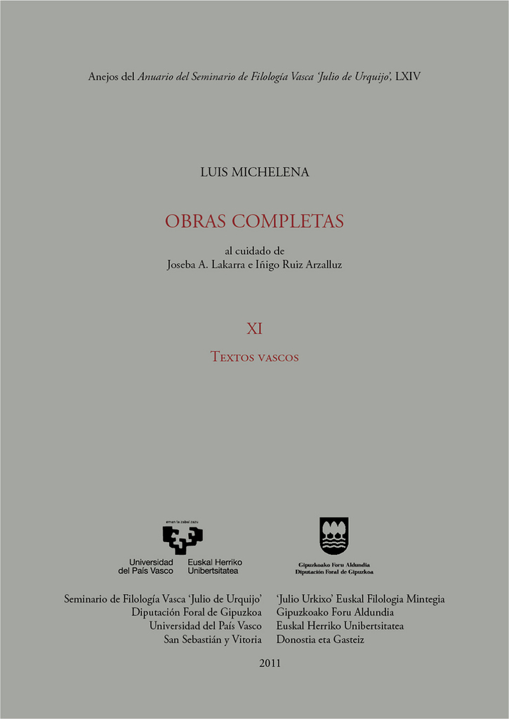 Luis Michelena. Obras completas. XI. Textos vascos